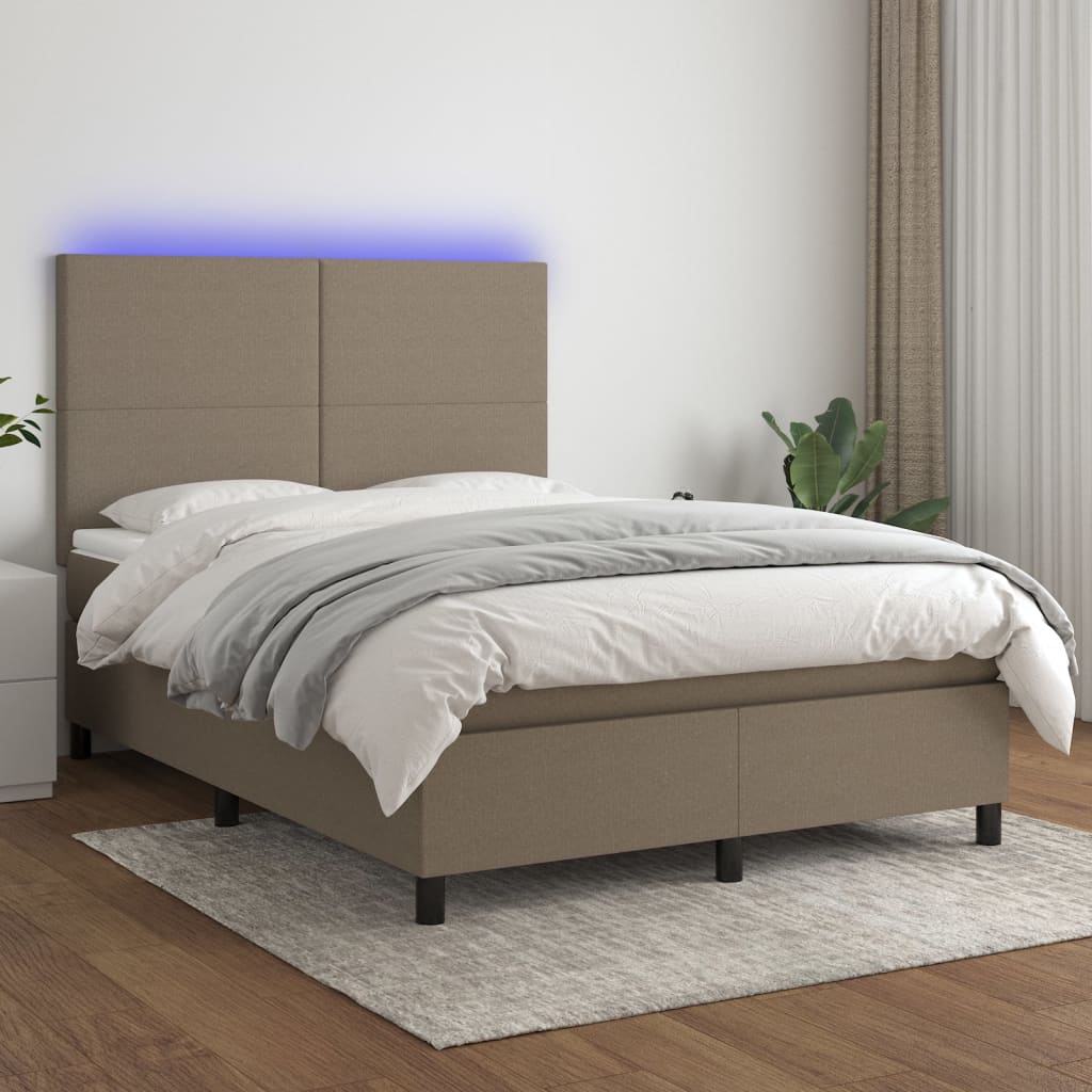 Κρεβάτι Boxspring με Στρώμα & LED Taupe 140x190 εκ. Υφασμάτινο