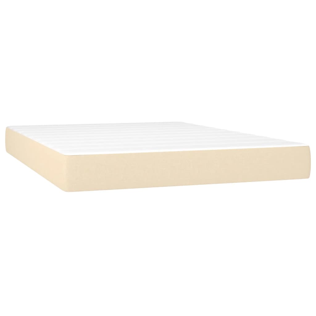 Κρεβάτι Boxspring με Στρώμα & LED Κρεμ 140x190 εκ. Υφασμάτινο - Pakobazaar