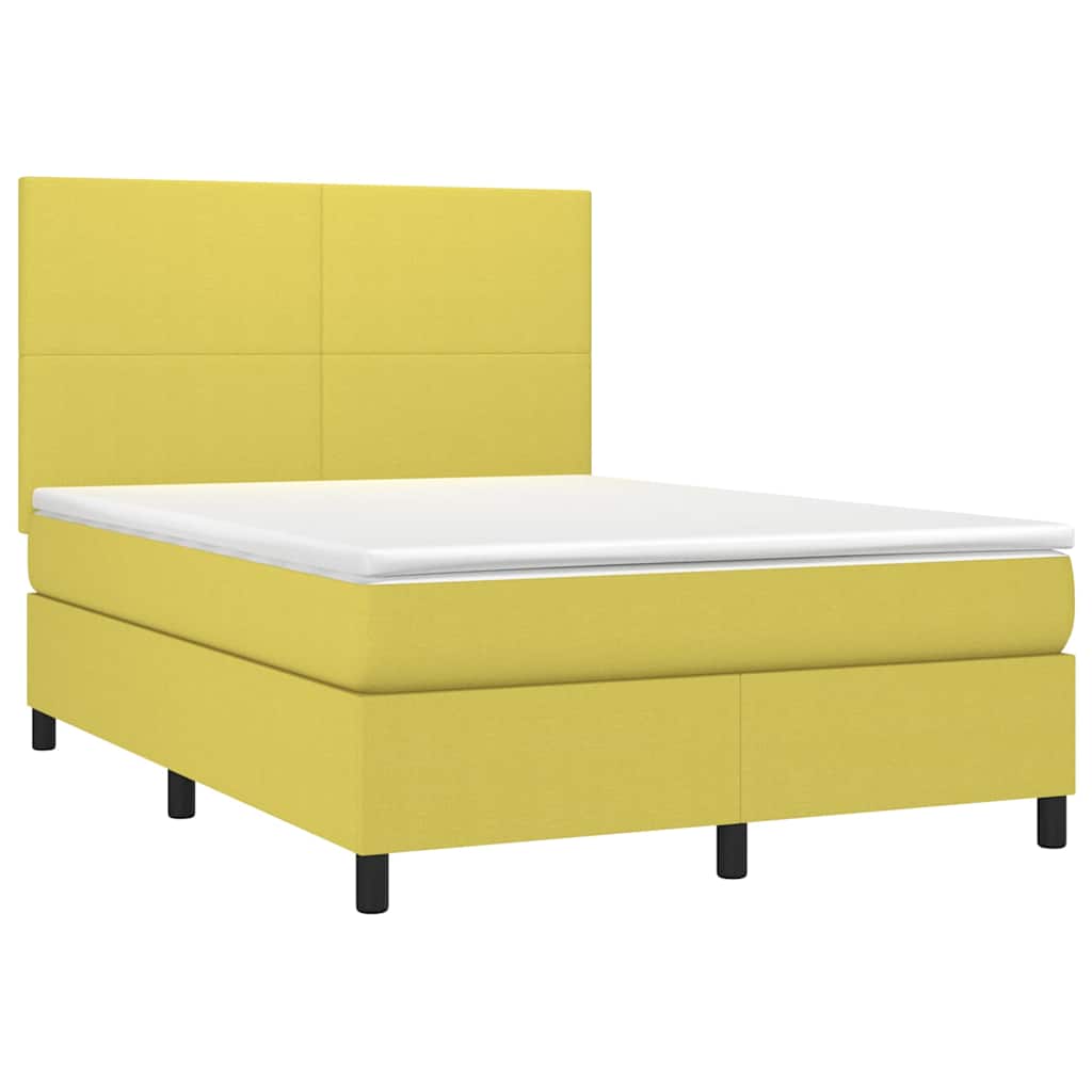 Κρεβάτι Boxspring με Στρώμα & LED Πράσινο 140x190 εκ Υφασμάτινο