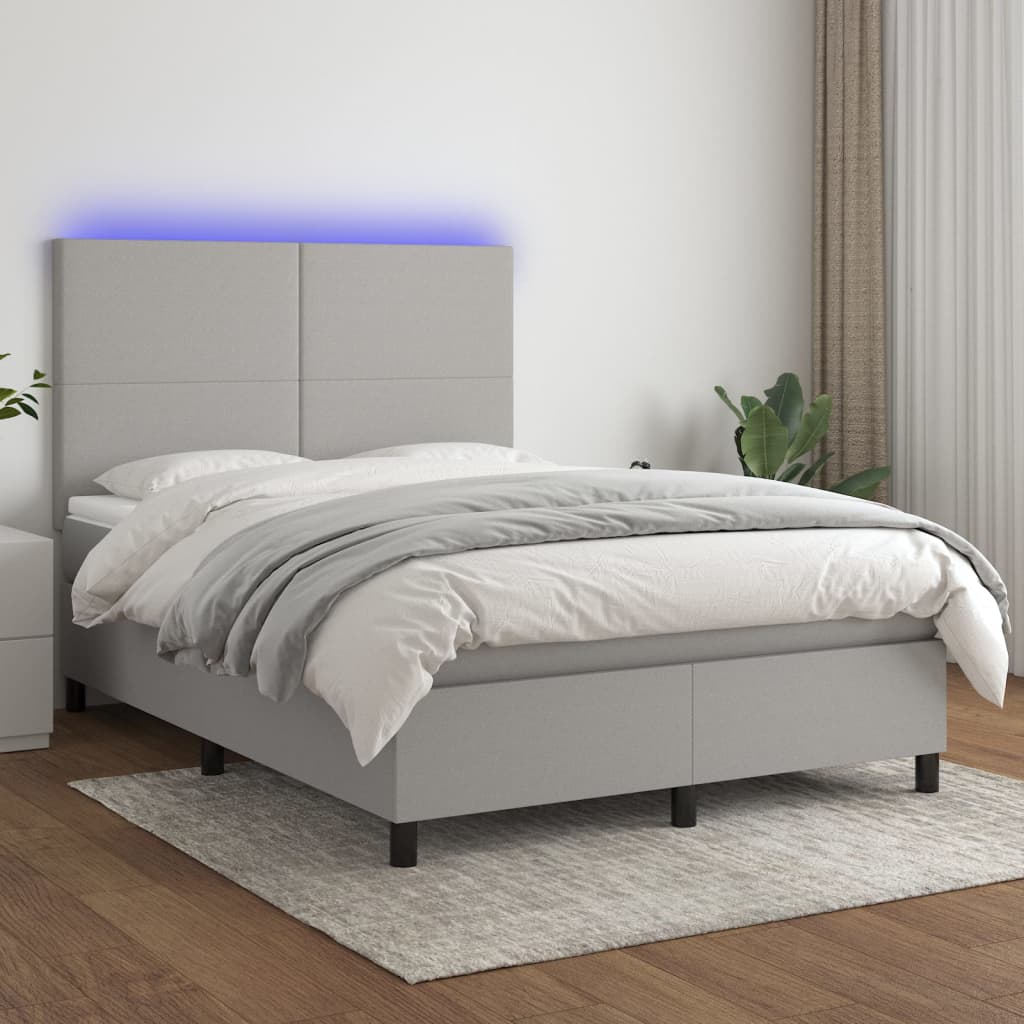 Κρεβάτι Boxspring με Στρώμα & LED Αν.Γκρι 140x200εκ. Υφασμάτινο