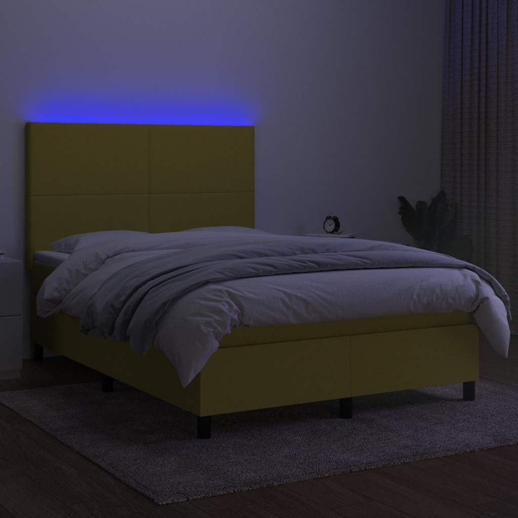 Κρεβάτι Boxspring με Στρώμα & LED Πράσινο 140x200 εκ Υφασμάτινο