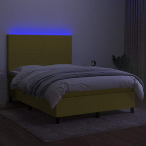 Κρεβάτι Boxspring με Στρώμα & LED Πράσινο 140x200 εκ Υφασμάτινο