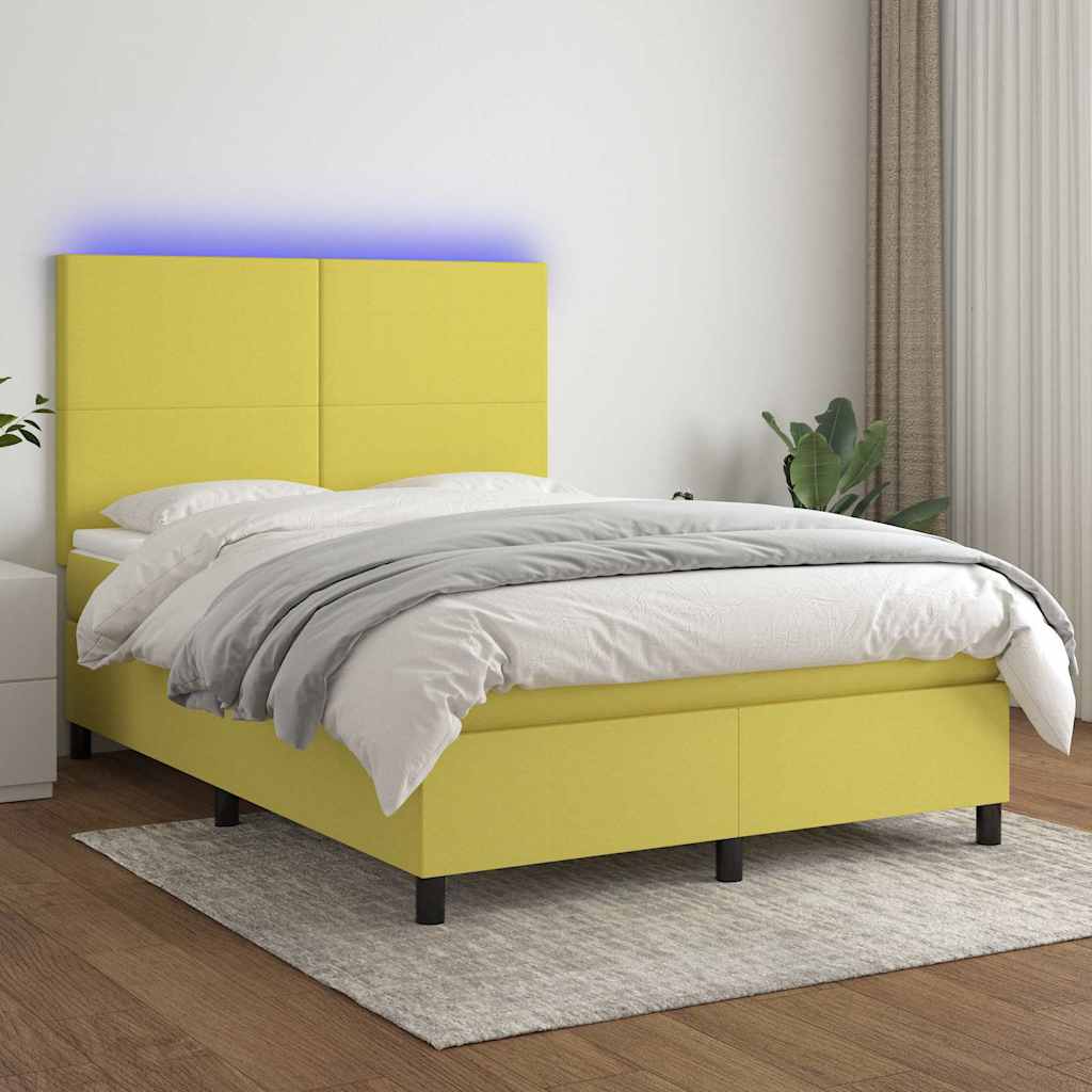 Κρεβάτι Boxspring με Στρώμα & LED Πράσινο 140x200 εκ Υφασμάτινο