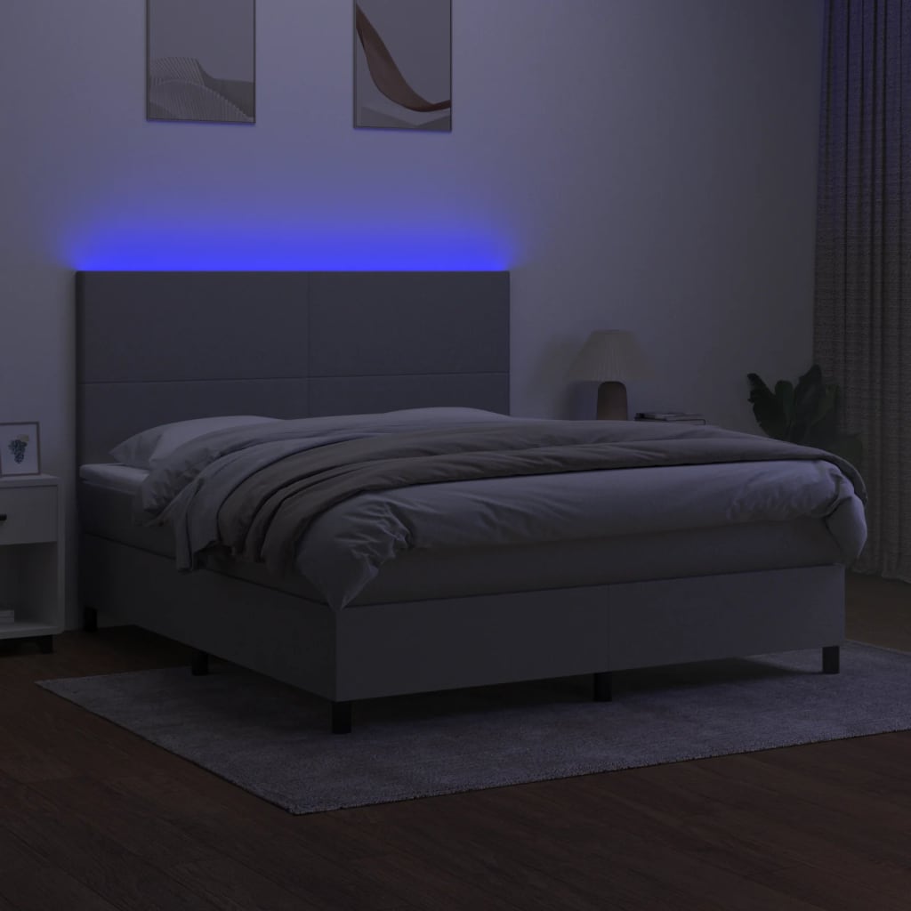 Κρεβάτι Boxspring με Στρώμα & LED Αν.Γκρι 160x200εκ. Υφασμάτινο