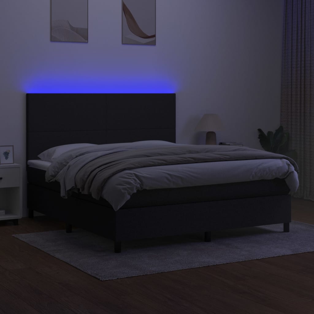 Κρεβάτι Boxspring με Στρώμα & LED Μαύρο 160x200 εκ. Υφασμάτινο