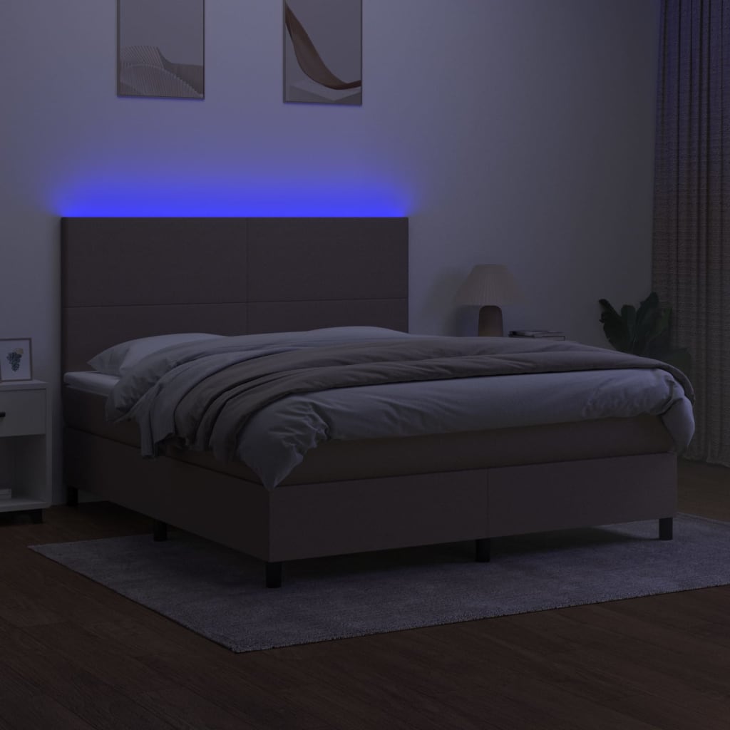 Κρεβάτι Boxspring με Στρώμα & LED Taupe 160x200 εκ. Υφασμάτινο