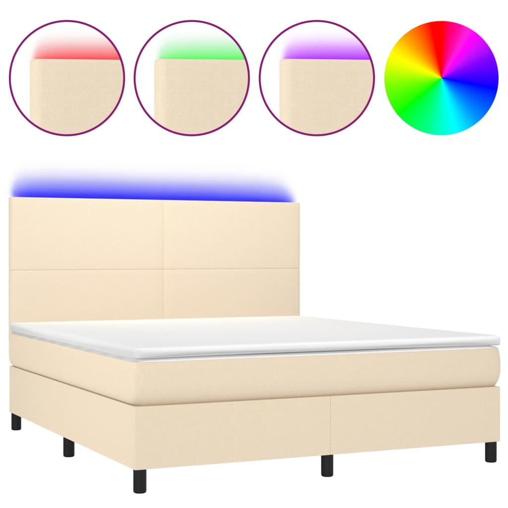 Κρεβάτι Boxspring με Στρώμα & LED Κρεμ 160x200 εκ. Υφασμάτινο