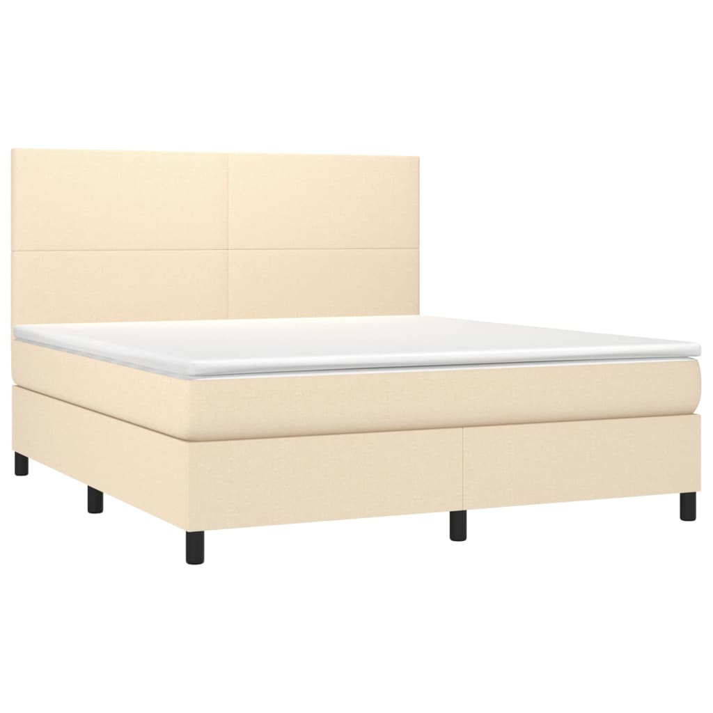 Κρεβάτι Boxspring με Στρώμα & LED Κρεμ 160x200 εκ. Υφασμάτινο