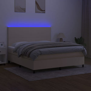 Κρεβάτι Boxspring με Στρώμα & LED Κρεμ 160x200 εκ. Υφασμάτινο