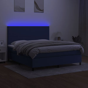 Κρεβάτι Boxspring με Στρώμα & LED Μπλε 160x200 εκ. Υφασμάτινο