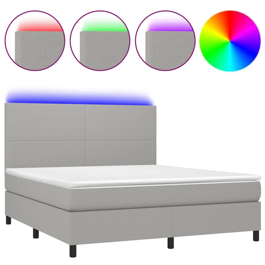 Κρεβάτι Boxspring με Στρώμα & LED Αν.Γκρι 180x200εκ. Υφασμάτινο