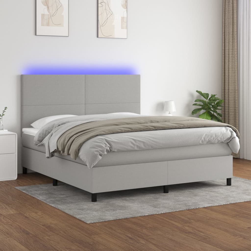 Κρεβάτι Boxspring με Στρώμα & LED Αν.Γκρι 180x200εκ. Υφασμάτινο