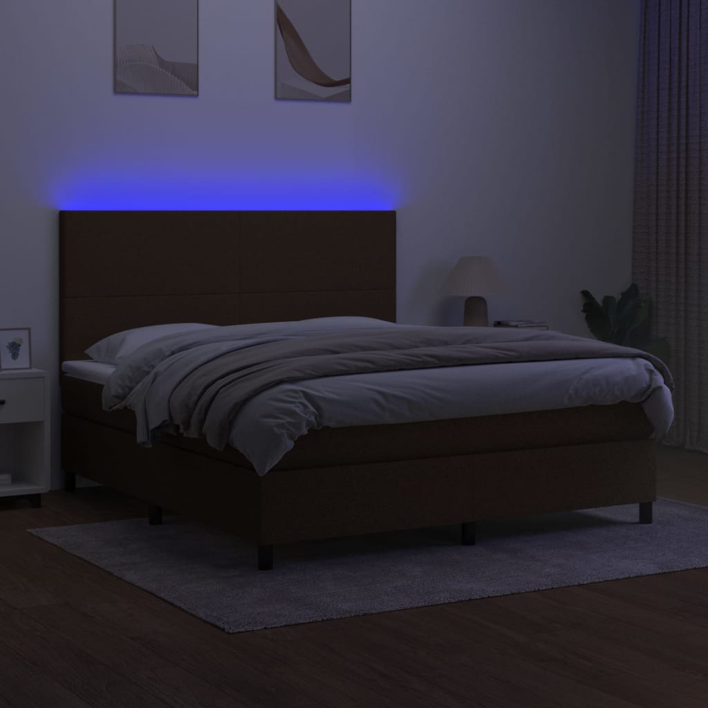 Κρεβάτι Boxspring με Στρώμα & LED Σκ.Καφέ 180x200εκ. Υφασμάτινο