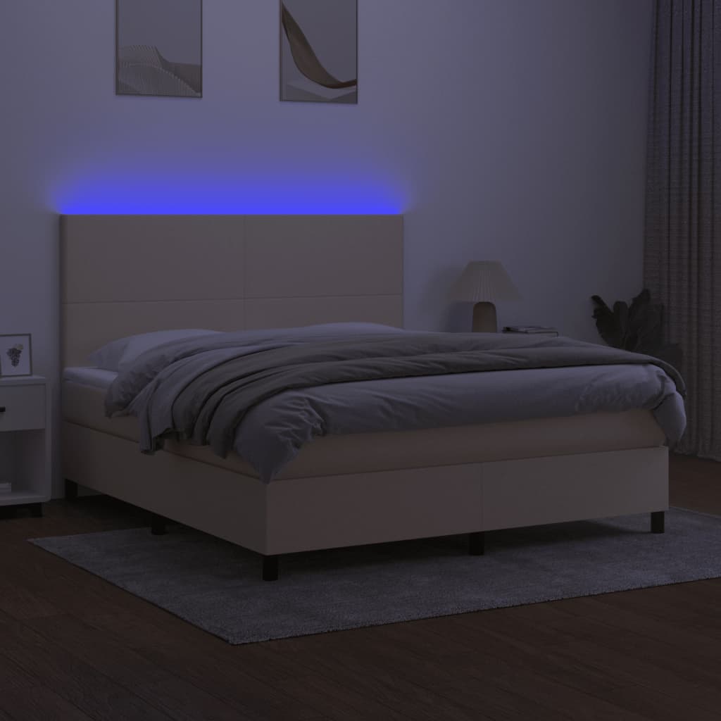 Κρεβάτι Boxspring με Στρώμα & LED Κρεμ 180x200 εκ. Υφασμάτινο