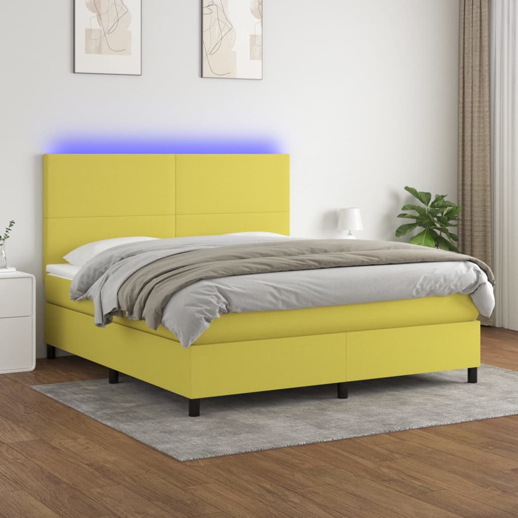 Κρεβάτι Boxspring με Στρώμα & LED Πράσινο 180x200 εκ Υφασμάτινο