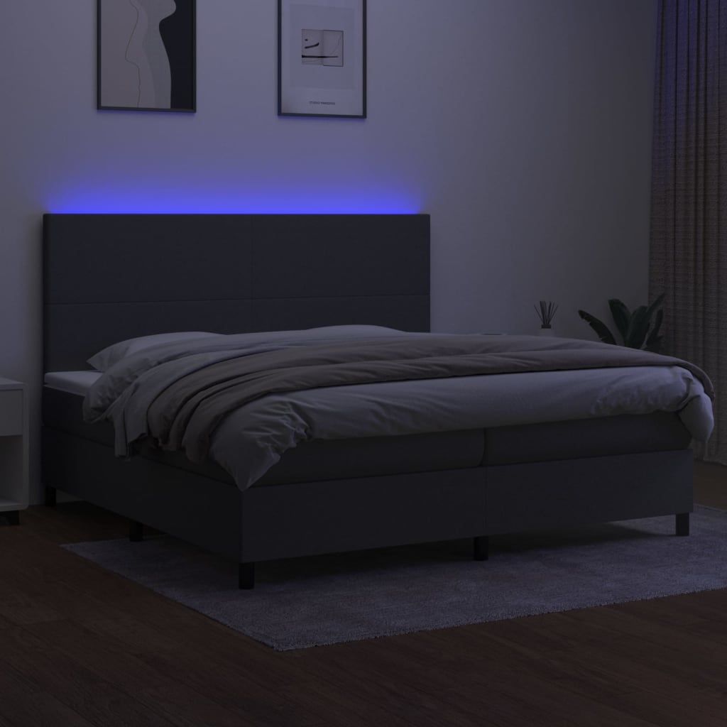 Κρεβάτι Boxspring με Στρώμα & LED Σκ.Γκρι 200x200εκ. Υφασμάτινο