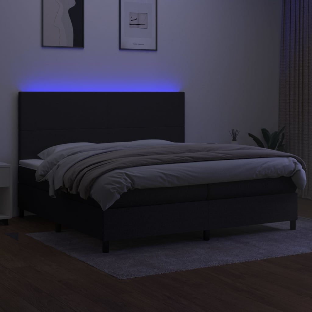 Κρεβάτι Boxspring με Στρώμα & LED Μαύρο 200x200 εκ. Υφασμάτινο