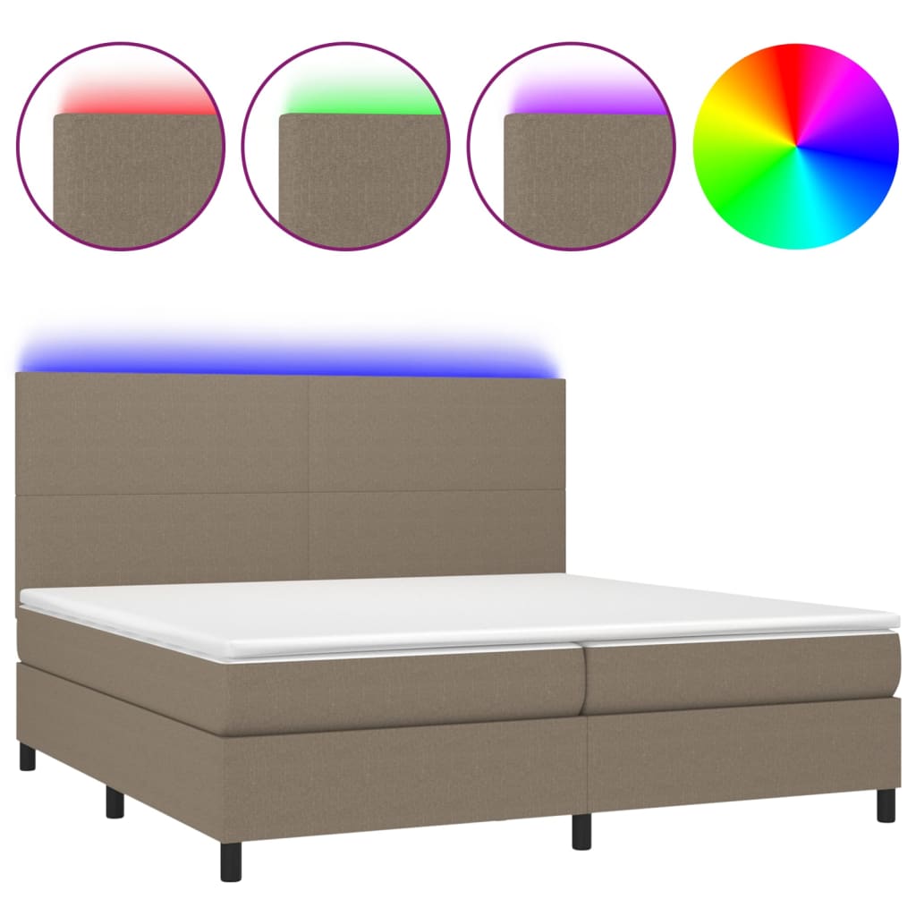 Κρεβάτι Boxspring με Στρώμα & LED Taupe 200x200 εκ. Υφασμάτινο