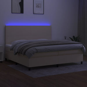 Κρεβάτι Boxspring με Στρώμα & LED Κρεμ 200x200 εκ. Υφασμάτινο