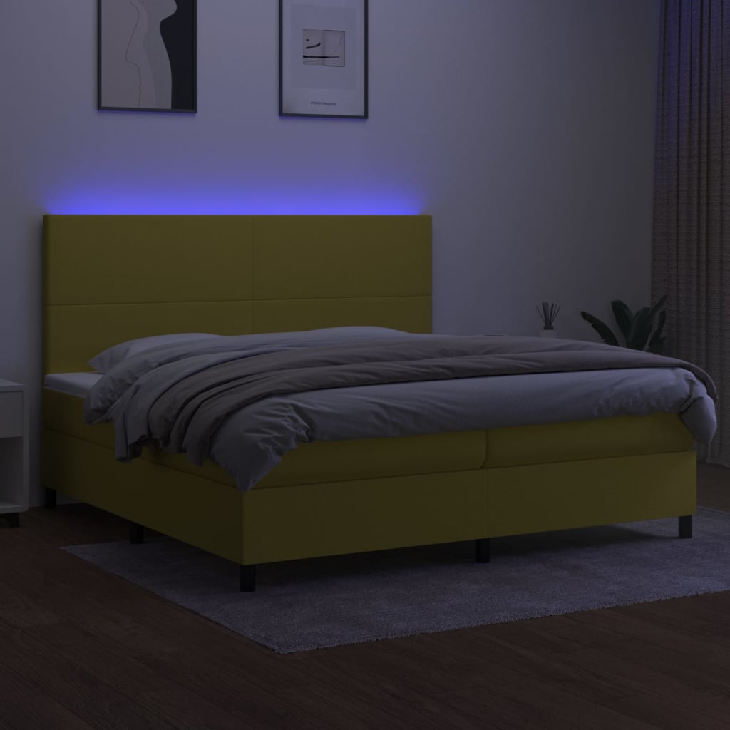 Κρεβάτι Boxspring με Στρώμα & LED Πράσινο 200x200 εκ Υφασμάτινο