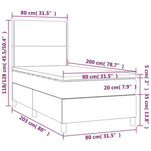 Κρεβάτι Boxspring με Στρώμα & LED Αν.Γκρι 80x200 εκ. Υφασμάτινο