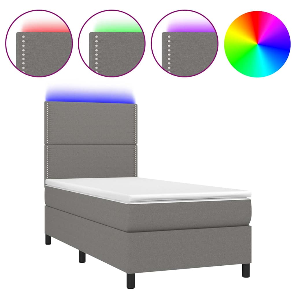 Κρεβάτι Boxspring με Στρώμα & LED Σκ.Γκρι 80x200 εκ. Υφασμάτινο