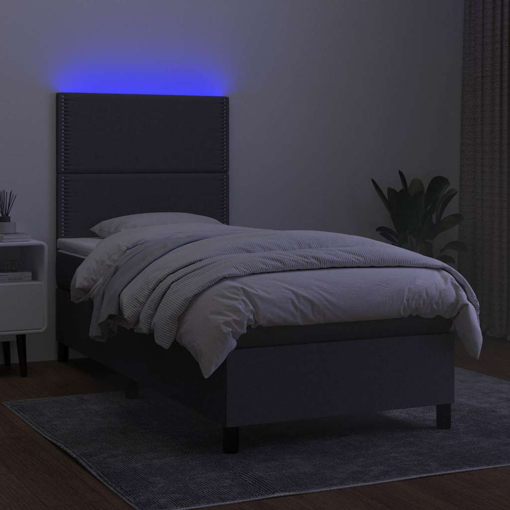 Κρεβάτι Boxspring με Στρώμα & LED Σκ.Γκρι 80x200 εκ. Υφασμάτινο