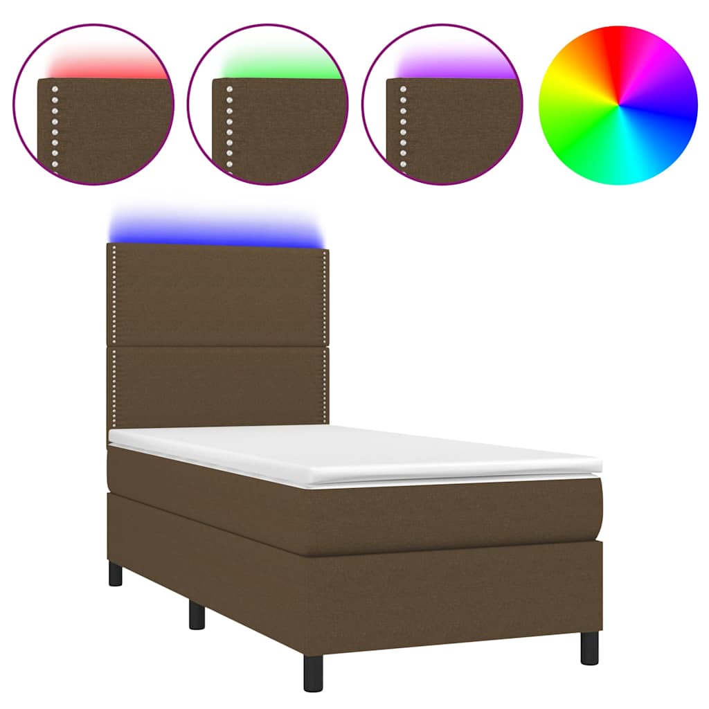 Κρεβάτι Boxspring με Στρώμα & LED Σκ.Καφέ 80x200 εκ. Υφασμάτινο