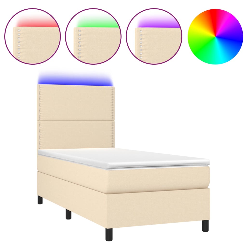 Κρεβάτι Boxspring με Στρώμα & LED Κρεμ 80x200 εκ. Υφασμάτινο - Pakobazaar
