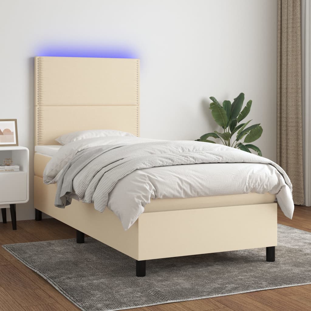 Κρεβάτι Boxspring με Στρώμα & LED Κρεμ 80x200 εκ. Υφασμάτινο - Pakobazaar