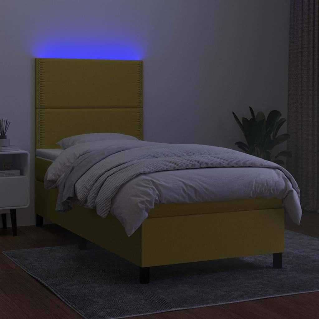 Κρεβάτι Boxspring με Στρώμα & LED Πράσινο 80x200 εκ. Υφασμάτινο