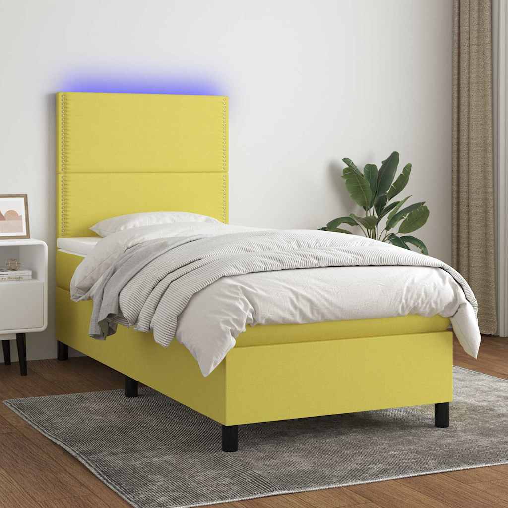Κρεβάτι Boxspring με Στρώμα & LED Πράσινο 80x200 εκ. Υφασμάτινο