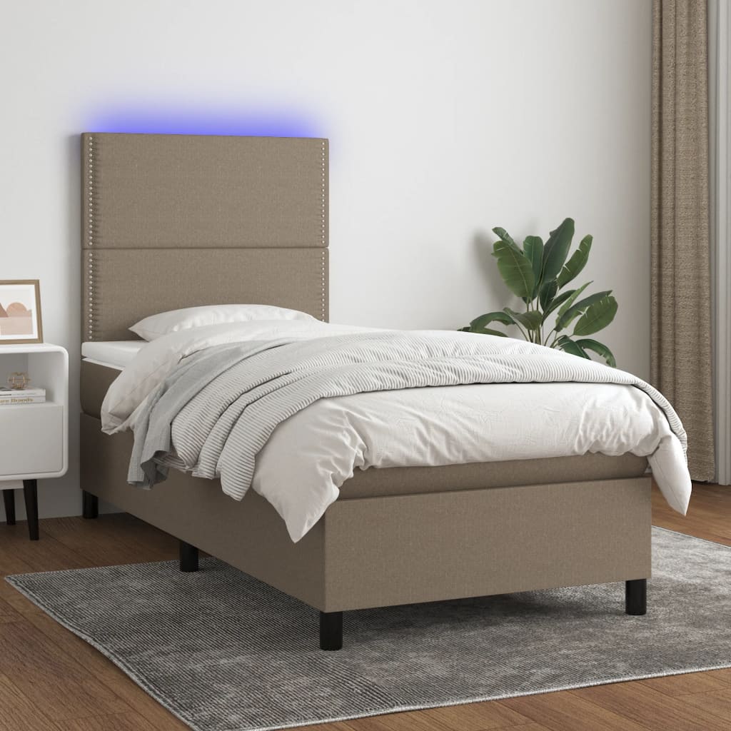 Κρεβάτι Boxspring με Στρώμα & LED Taupe 90x190 εκ. Υφασμάτινο