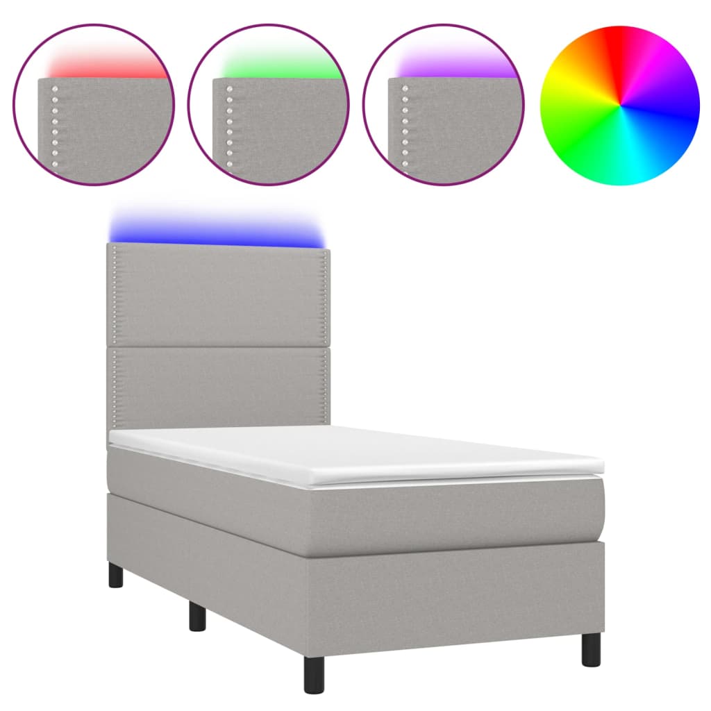 Κρεβάτι Boxspring με Στρώμα & LED Αν.Γκρι 90x200 εκ. Υφασμάτινο