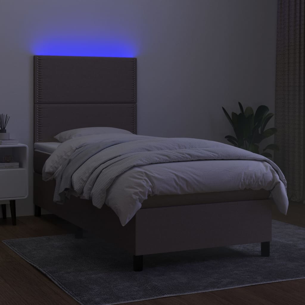 Κρεβάτι Boxspring με Στρώμα & LED Taupe 100x200 εκ. Υφασμάτινο