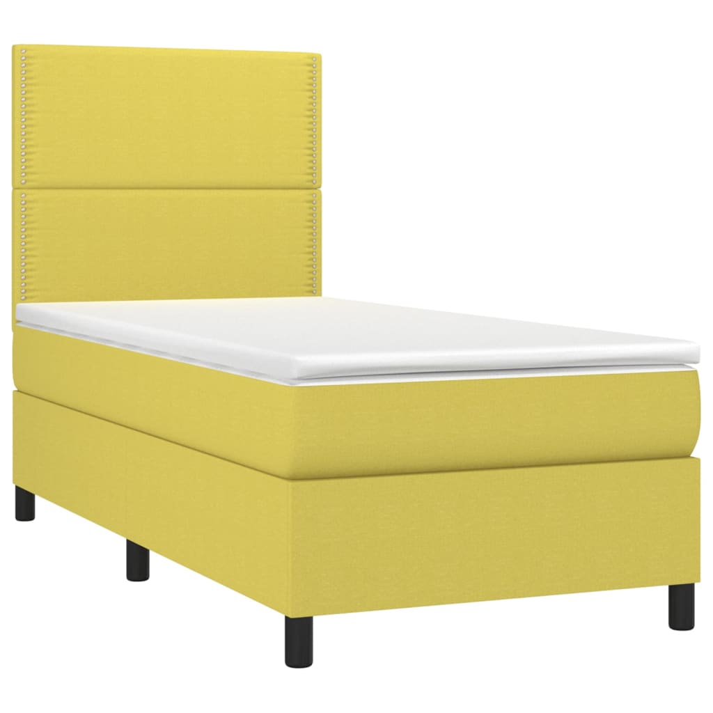 Κρεβάτι Boxspring με Στρώμα & LED Πράσινο 100x200 εκ Υφασμάτινο