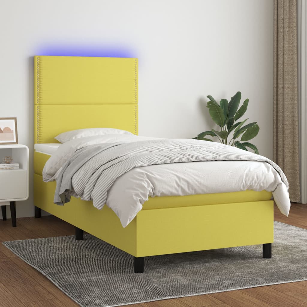 Κρεβάτι Boxspring με Στρώμα & LED Πράσινο 100x200 εκ Υφασμάτινο