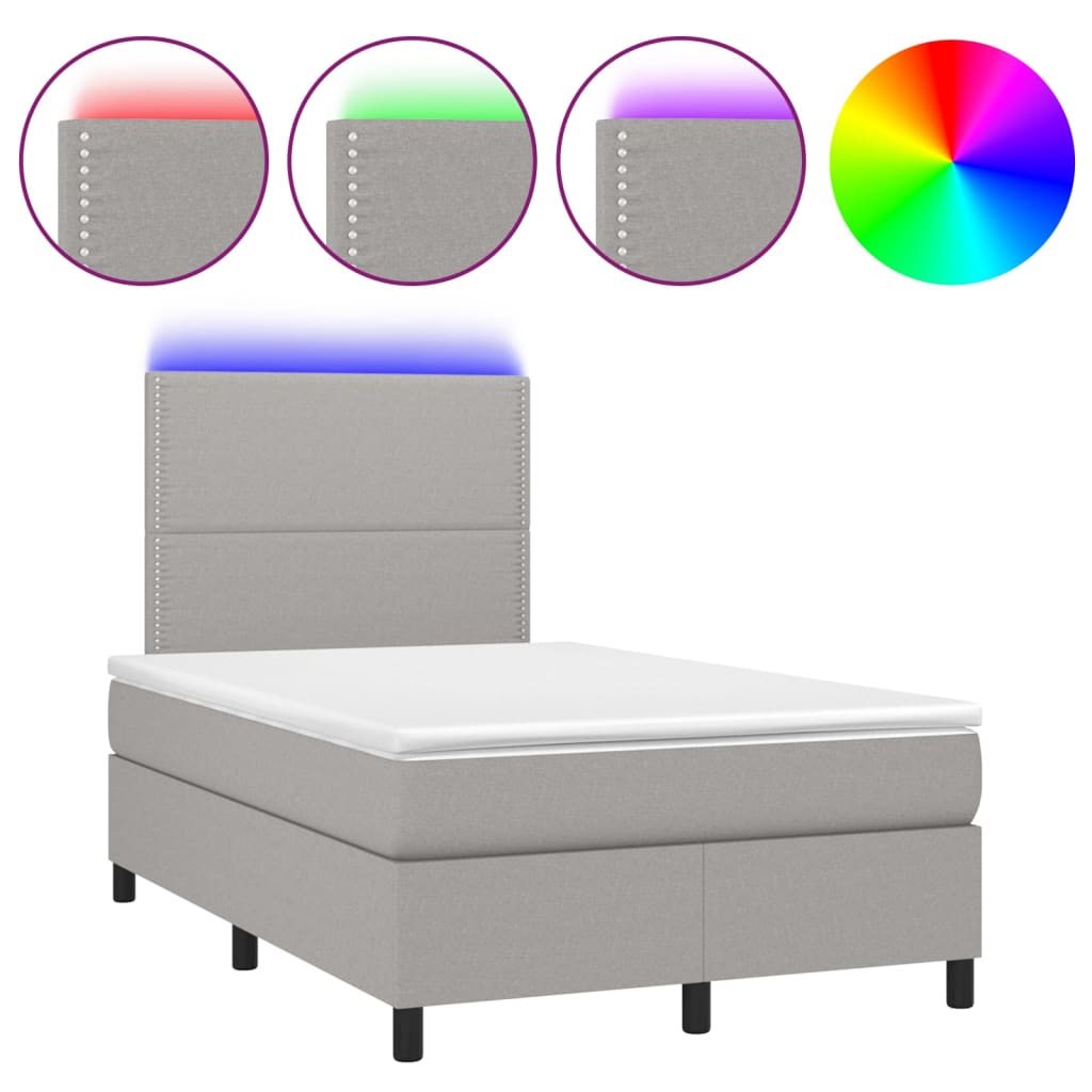 Κρεβάτι Boxspring με Στρώμα & LED Αν.Γκρι 120x200 εκ Υφασμάτινο