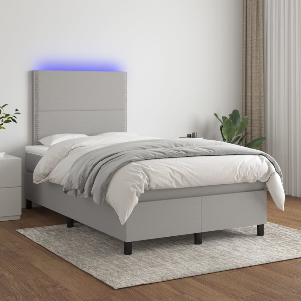 Κρεβάτι Boxspring με Στρώμα & LED Αν.Γκρι 120x200 εκ Υφασμάτινο