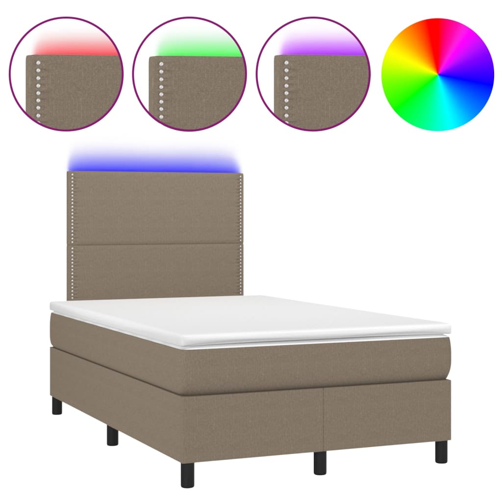 Κρεβάτι Boxspring με Στρώμα & LED Taupe 120x200 εκ. Υφασμάτινο