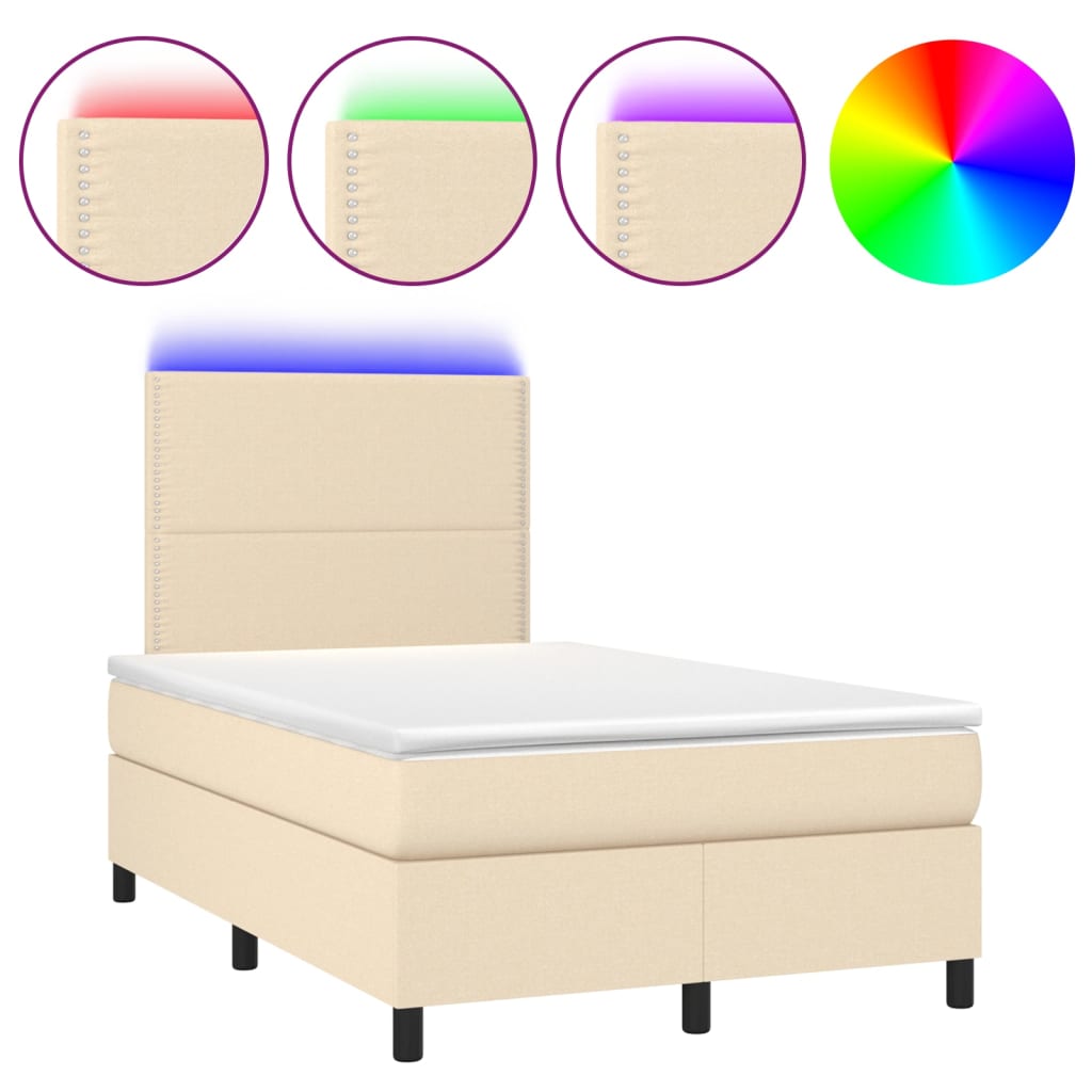Κρεβάτι Boxspring με Στρώμα & LED Κρεμ 120x200 εκ. Υφασμάτινο