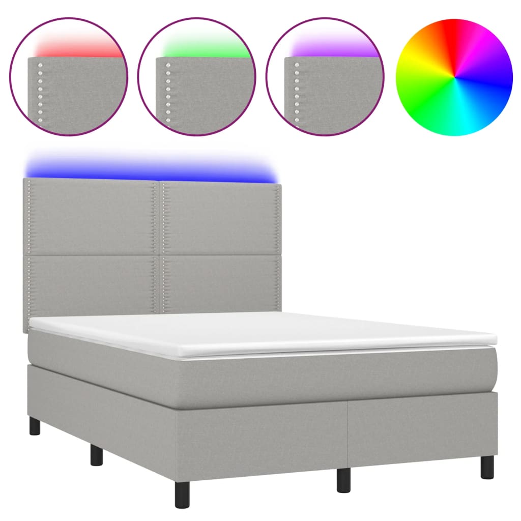 Κρεβάτι Boxspring με Στρώμα & LED Αν.Γκρι 140x190εκ. Υφασμάτινο