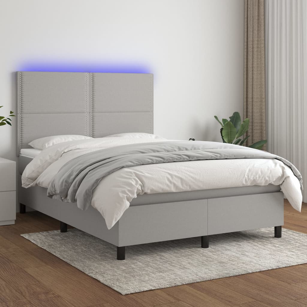 Κρεβάτι Boxspring με Στρώμα & LED Αν.Γκρι 140x190εκ. Υφασμάτινο