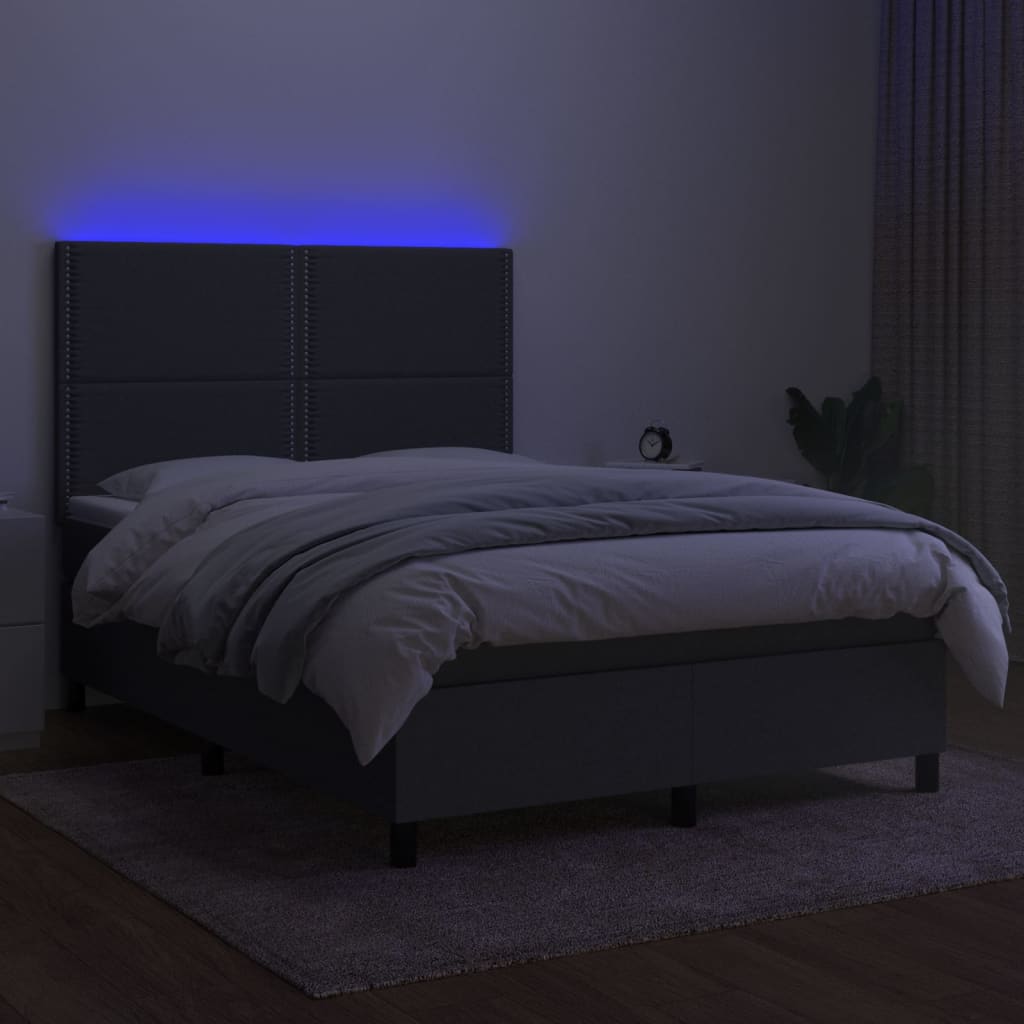 Κρεβάτι Boxspring με Στρώμα & LED Σκ.Γκρι 140x190εκ. Υφασμάτινο