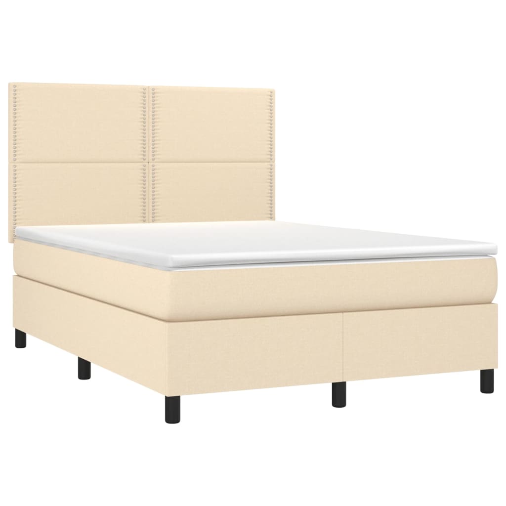 Κρεβάτι Boxspring με Στρώμα & LED Κρεμ 140x190 εκ. Υφασμάτινο - Pakobazaar