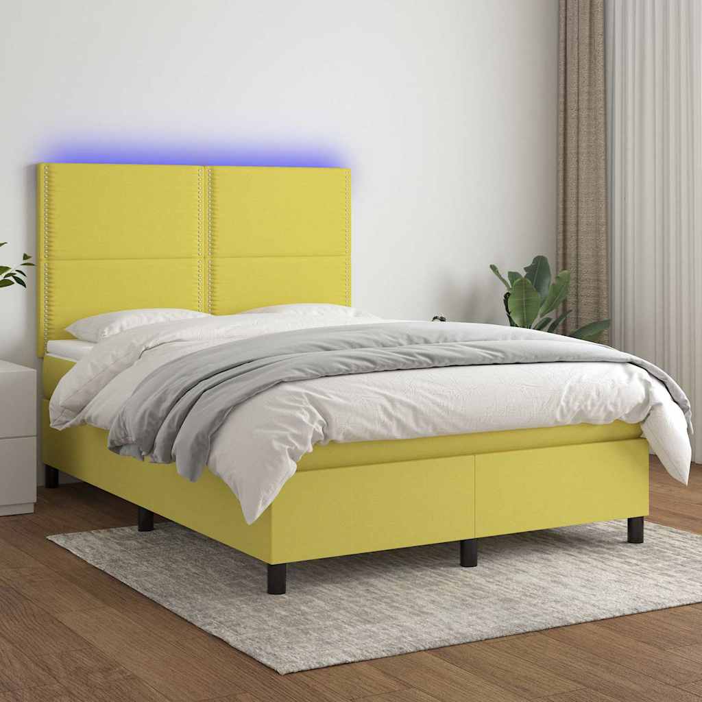 Κρεβάτι Boxspring με Στρώμα & LED Πράσινο 140x190 εκ Υφασμάτινο