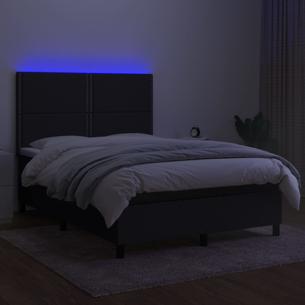 Κρεβάτι Boxspring με Στρώμα & LED Μαύρο 140x200 εκ. Υφασμάτινο