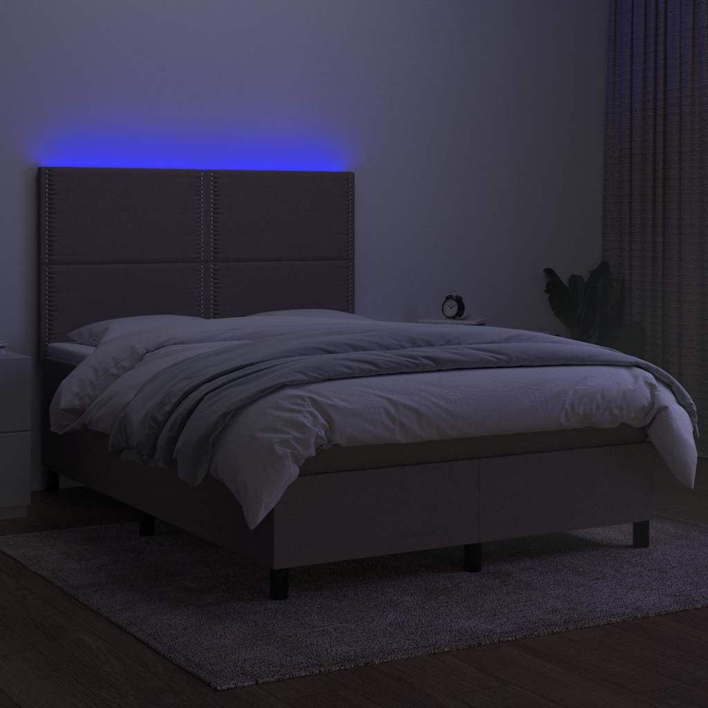 Κρεβάτι Boxspring με Στρώμα & LED Taupe 140x200 εκ. Υφασμάτινο