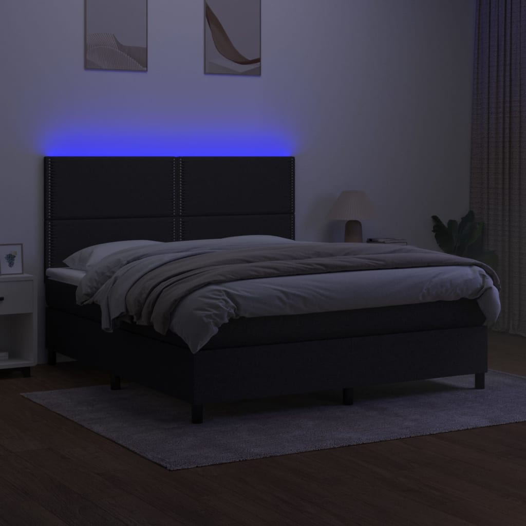 Κρεβάτι Boxspring με Στρώμα & LED Μαύρο 160x200 εκ. Υφασμάτινο