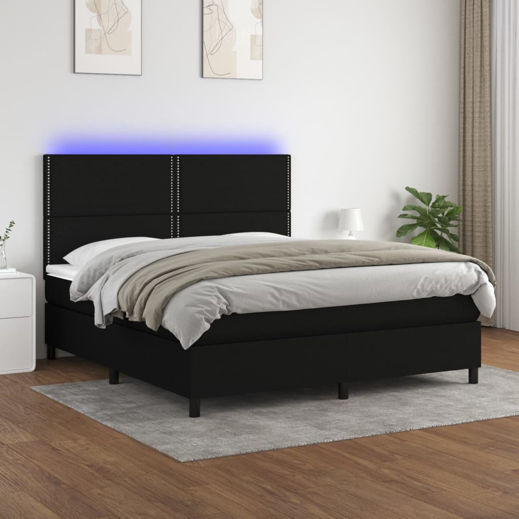 Κρεβάτι Boxspring με Στρώμα & LED Μαύρο 160x200 εκ. Υφασμάτινο